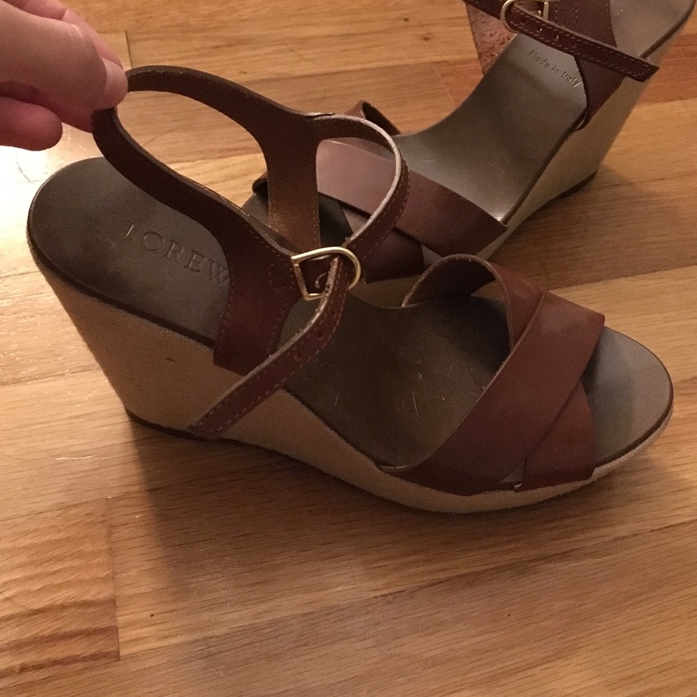 J. Crew Brown Leather Wedge Sandals